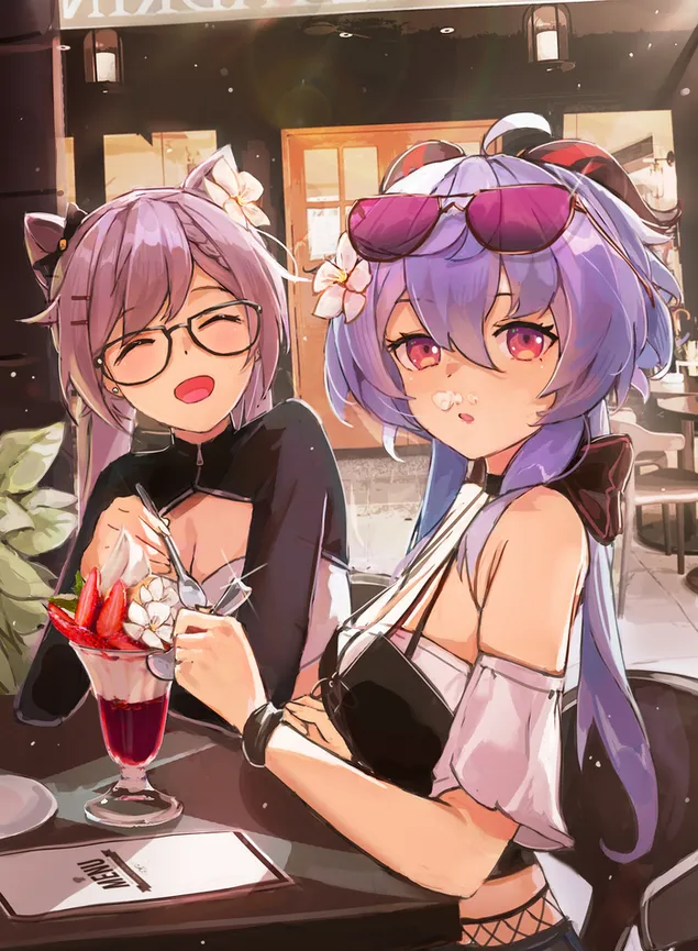 Páipéar balla Cailíní Anime álainn áthas ar an mbialann | Tionchar Ganshin2K