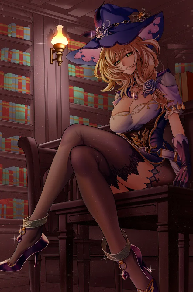 美麗的動漫女巫麗莎（原神） 4K 壁紙