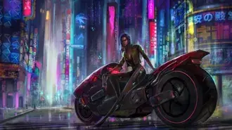 Tapeta Krásná anime žena sedící na motorce mezi pouličními světly ze série videoher cyberpunk osamělý kyborg 4K