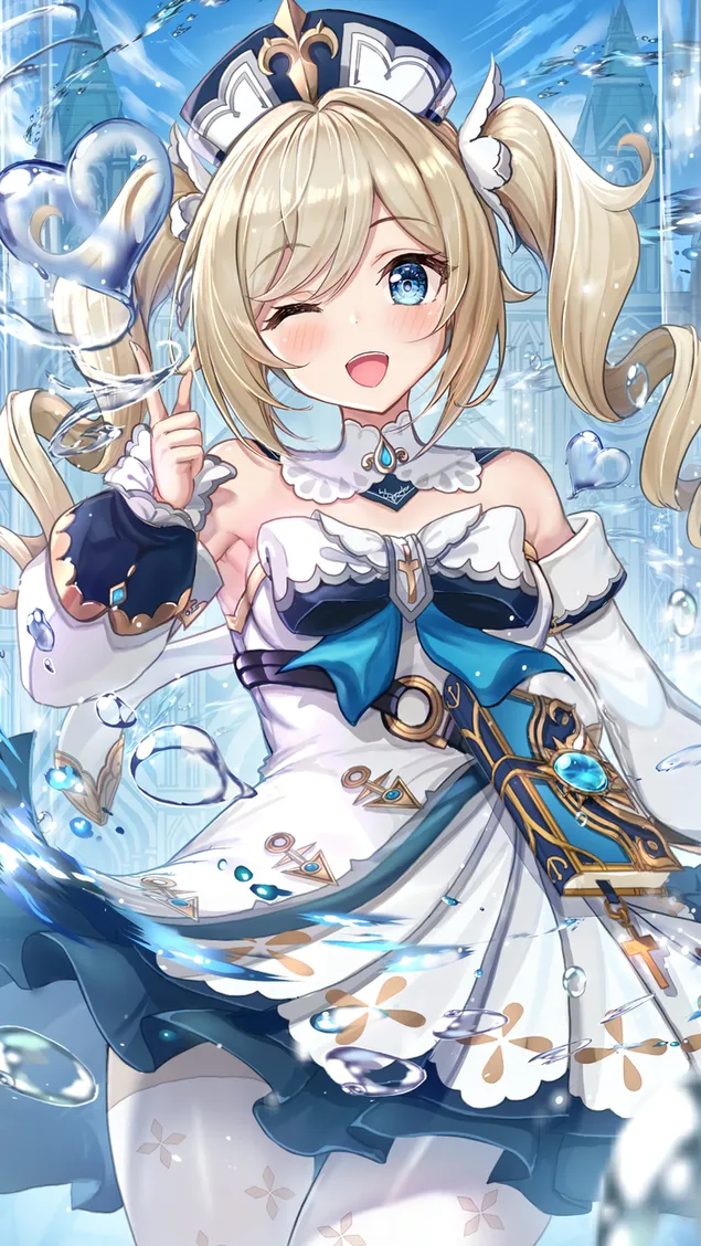 สาวสวยผมบลอนด์บาร์บาร่าขยิบตา | เก็นชิน อิมแพ็ค 2K วอลเปเปอร์