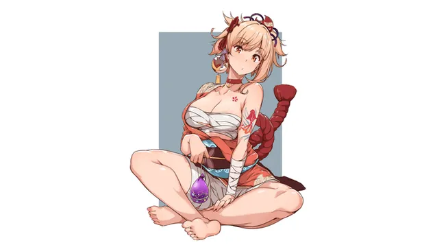 อะนิเมะสาวที่สวยงามและบ้า Yoimiya | เก็นชิน อิมแพ็ค 2K วอลเปเปอร์