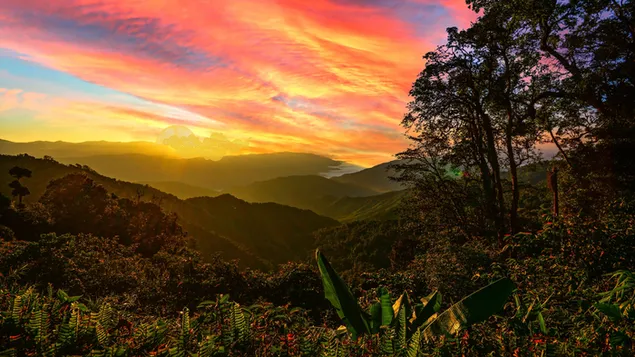 Páipéar balla Spéir álainn Crimson le linn luí na gréine4K