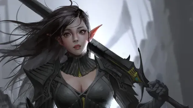 Piękna kobieta-elf-wojowniczka 4K tapeta