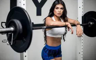 beautiful girl posing with weights in the gym download