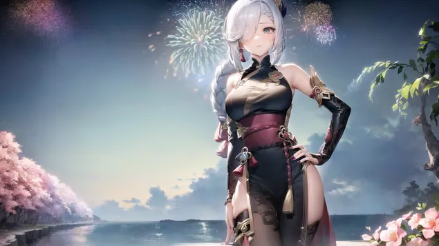 piekna dziewczyna shenhe i dzien festiwalu | uderzenie genshina pobierz