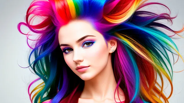 Hermosa chica con peinado colorido 4K fondo de pantalla