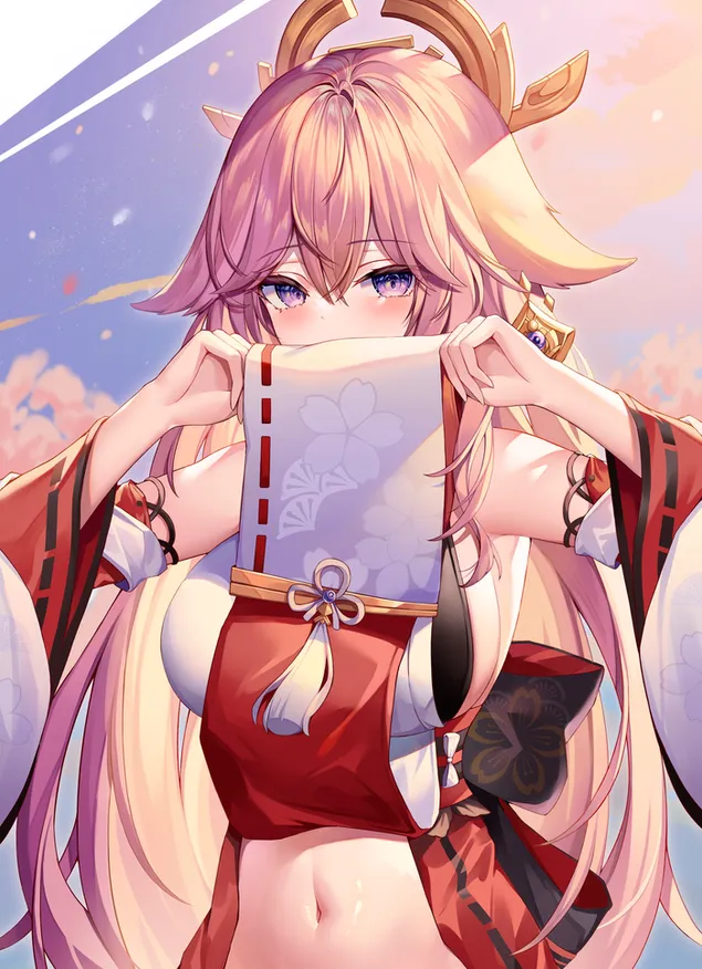 فتاة جميلة نعم ميكو تخفي وجهها | تأثير جانشين 2K خلفية