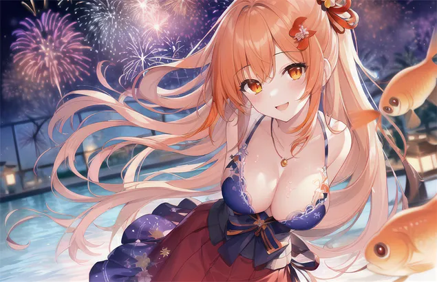 piekna dziewczyna yoimiya festiwal nocnych fajerwerkow za | uderzenie genshina pobierz