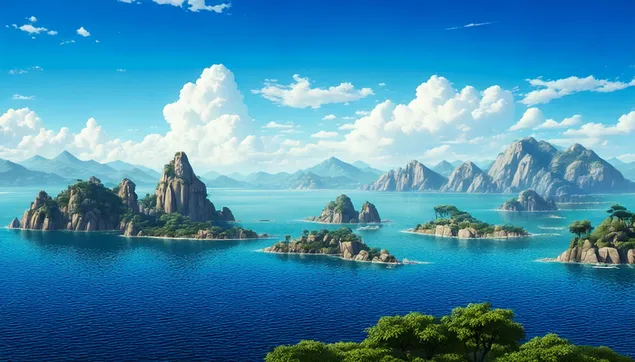 אי יפהפה בנוף העליון 2K טפט