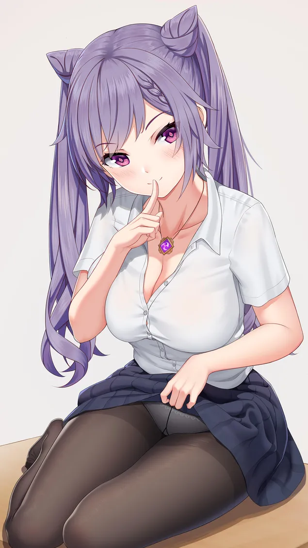 Hình nền Keqing xinh đẹp đang bảo mọi người im lặng (Ganshin Impact) 2K