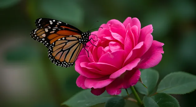 prekrasan leptir monarh na jarkom ruzicastom cvijetu ruze preuzmi