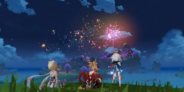 美しい夜の花火 | 写真 美しい夜の花火 ガンシンインパクト 2K 壁紙