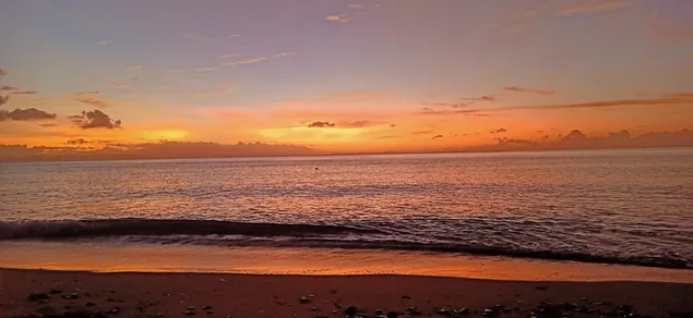 Hermosa puesta de sol en la orilla del mar