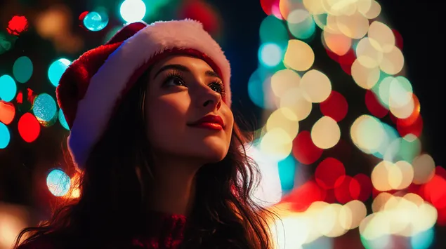 beautiful woman in santa hat celebrating new year download