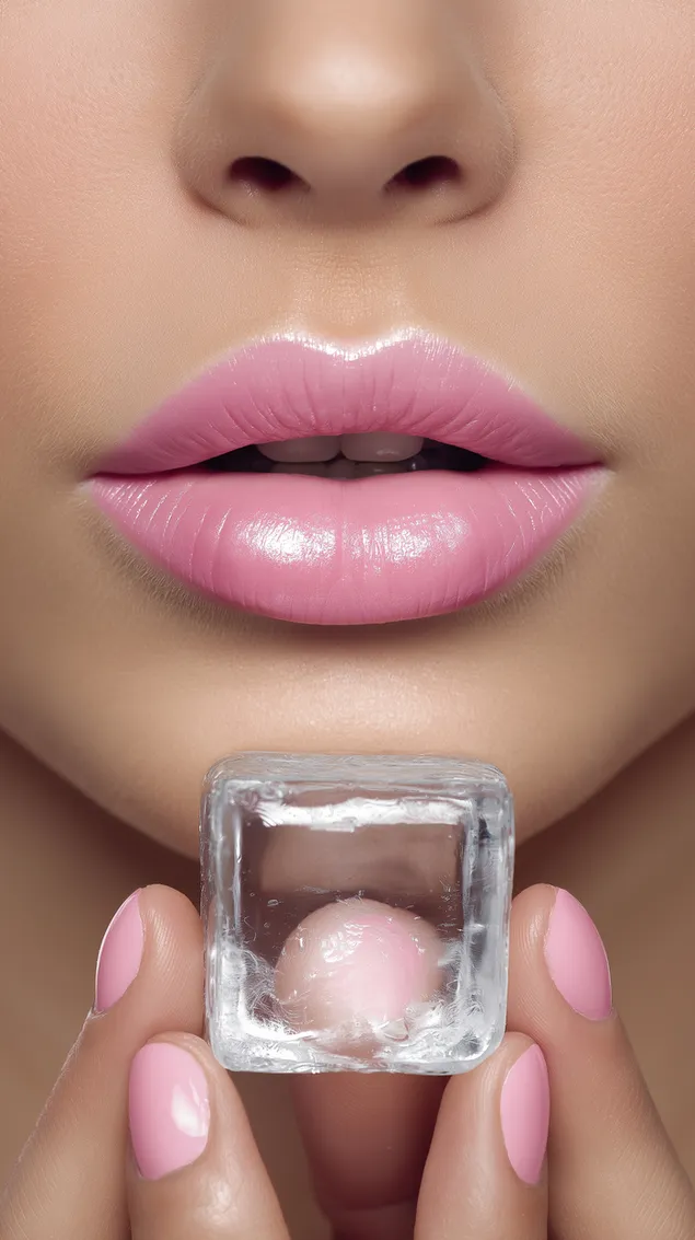 skonhetsbild av kvinnas fylliga lappar som haller en kall genomskinlig kub ladda ner