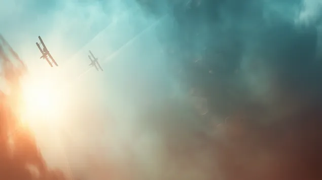 dvojplosniky vznasajuce sa cez dynamicku oblohu so slnecnymi lucmi stiahnut