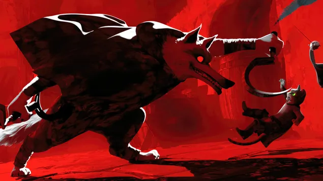 Le grand méchant loup contre le chat botté du chat botté : le dernier souhait 4K fond d'écran