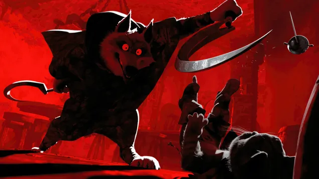 Le grand méchant loup contre le chat botté du film Le Chat Potté : Le dernier vœu 4K fond d'écran