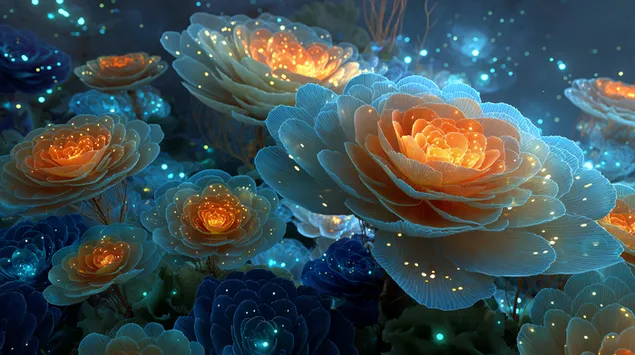 Tapeta Bioluminiscenční květiny a jiskřivé světlo ve světě fantazie 2K