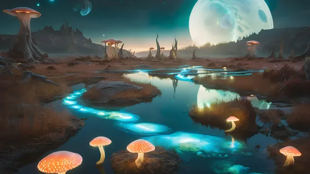 ikiz ay'li biyoluminesans manzara indir