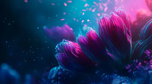 Hình nền Hệ sinh thái biển phát quang sinh học có thực vật biển xốp 8K