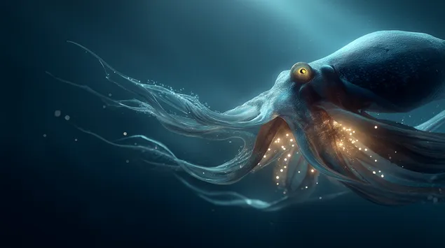 biolumineszenten tentefesch a deifem waasser mat liichtende flecken eroflueden