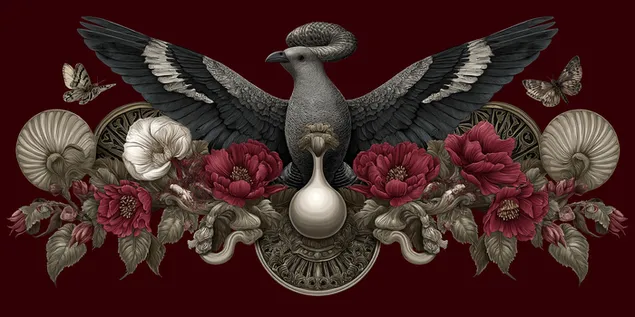 pajaro y flores en un diseno ornamental y simbolico descargar