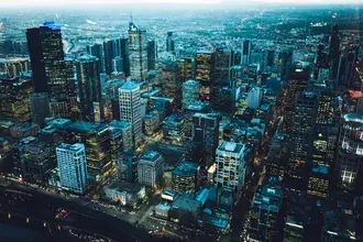 Tapeta Pohled z ptačí perspektivy na město melbourne v Austrálii 4K