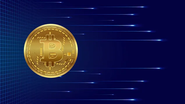 抽象的な暗い青色の背景上の Bitcoin 通貨コイン