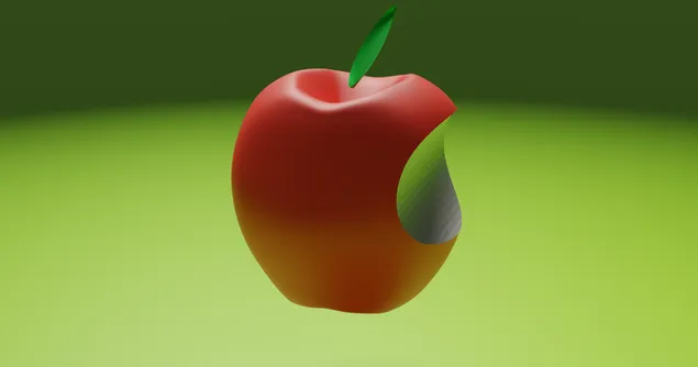 緑の野原にアップルのロゴをテーマにしたかまれたリンゴ