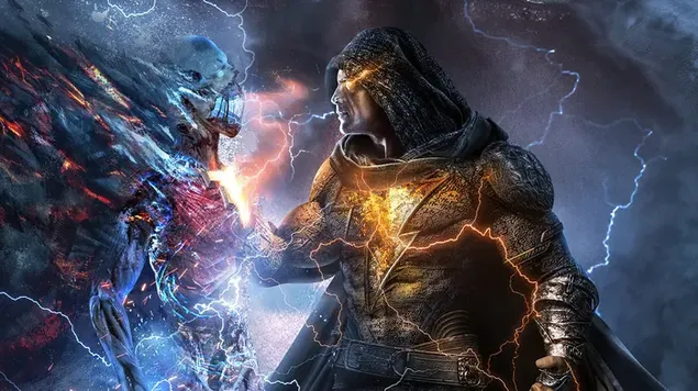 Taustakuva Musta Aatami Pitelee Vihollistaan ​​Naulassa Voimiensa kautta 4K