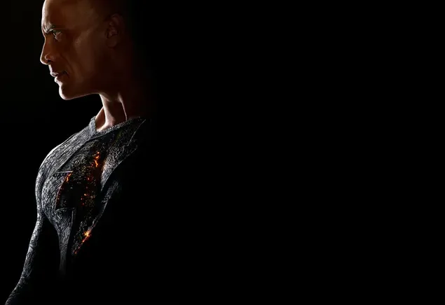 Плакат персонажа фильма о супергероях Черного Адама с черной огненной фигурой на черном фоне 6K обои