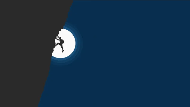 Schwarz-blaues, minimalistisches Foto eines Bergsteigers, aufgenommen bei Vollmond 4K Hintergrundbild