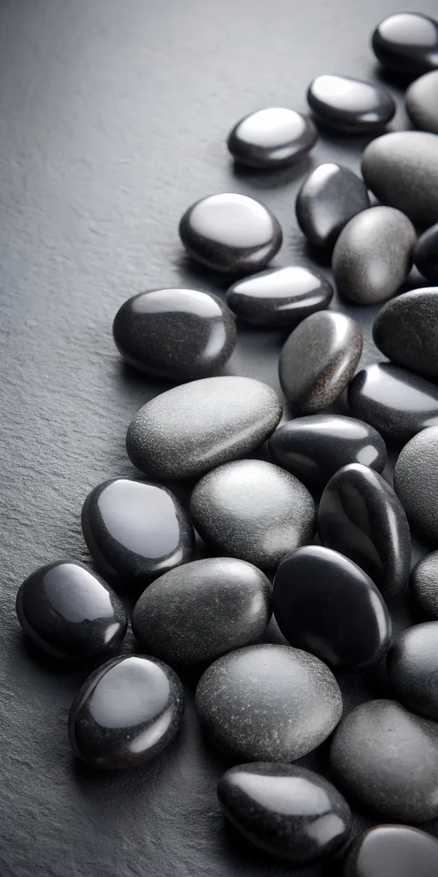 Seixos pretos e cinzas em um fundo escuro 2K papel de parede