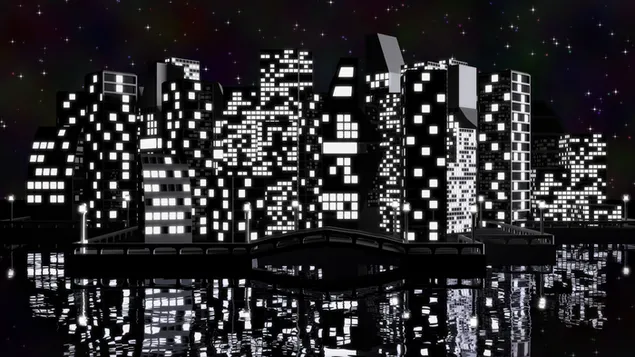 Black and White City reflection 4K wallpaper download