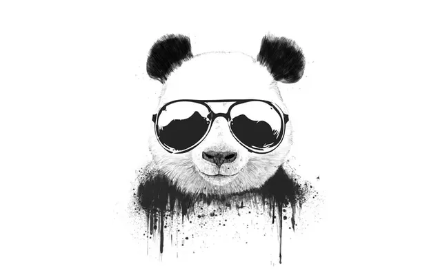 Black and white drawing of cute panda in sunglasses
