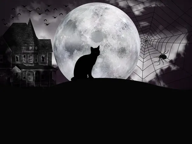 黒と白のハロウィーンの月の夜