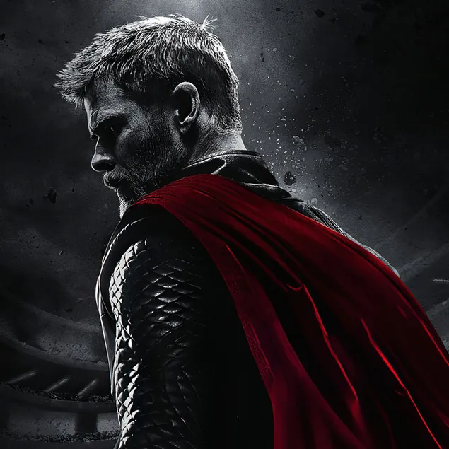 Black and white red cape superhero image of the protagonist Thor from the movie Thor: Love And Thunder download