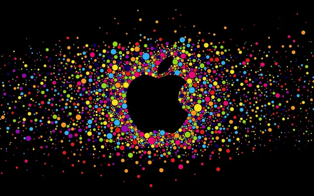 Black apple logo particles 2K wallpaper