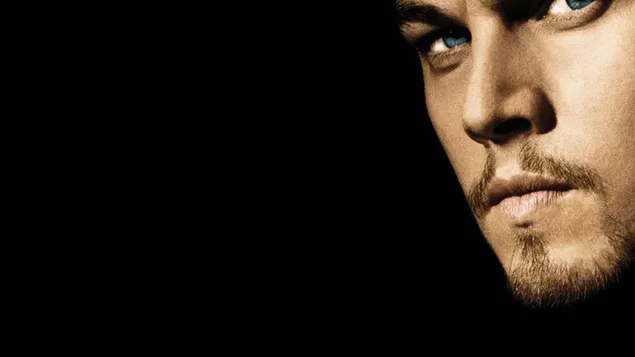 Black background with the keen gaze of Leonardo Dicaprio