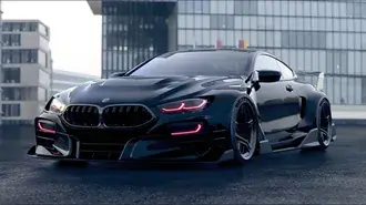 chernaya model' bmw m8 gtr 2022 i krasnye svetodiodnye fary skachat'
