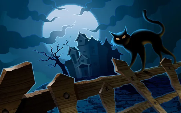 ハロウィーン満月の黒猫 HD 壁紙