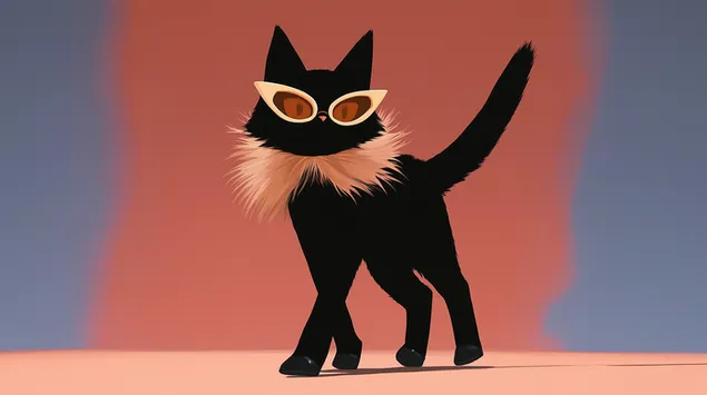 サングラスをかけて闊歩する黒猫 2K 壁紙