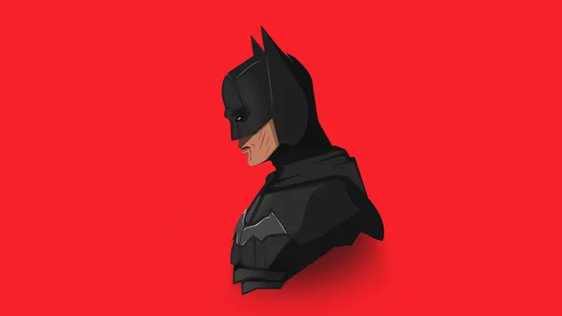 Dibujo en color negro de Batman, el héroe de la película Batman, sobre un fondo rojo descargar