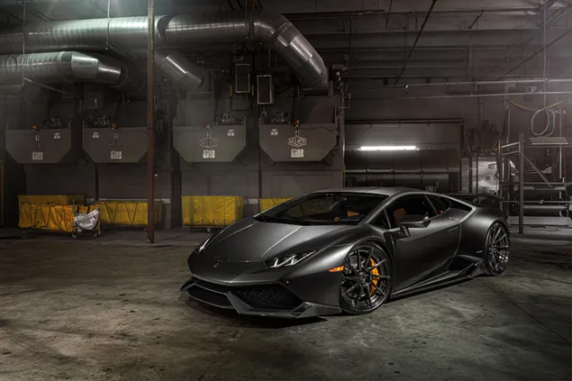 Lamborghini negro en Wearhouse 6K fondo de pantalla
