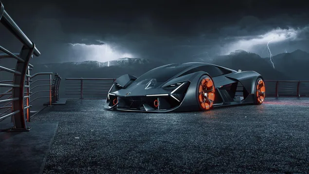 Чорно-помаранчевий Lamborghini Terzo Millennio на вулиці завантажити