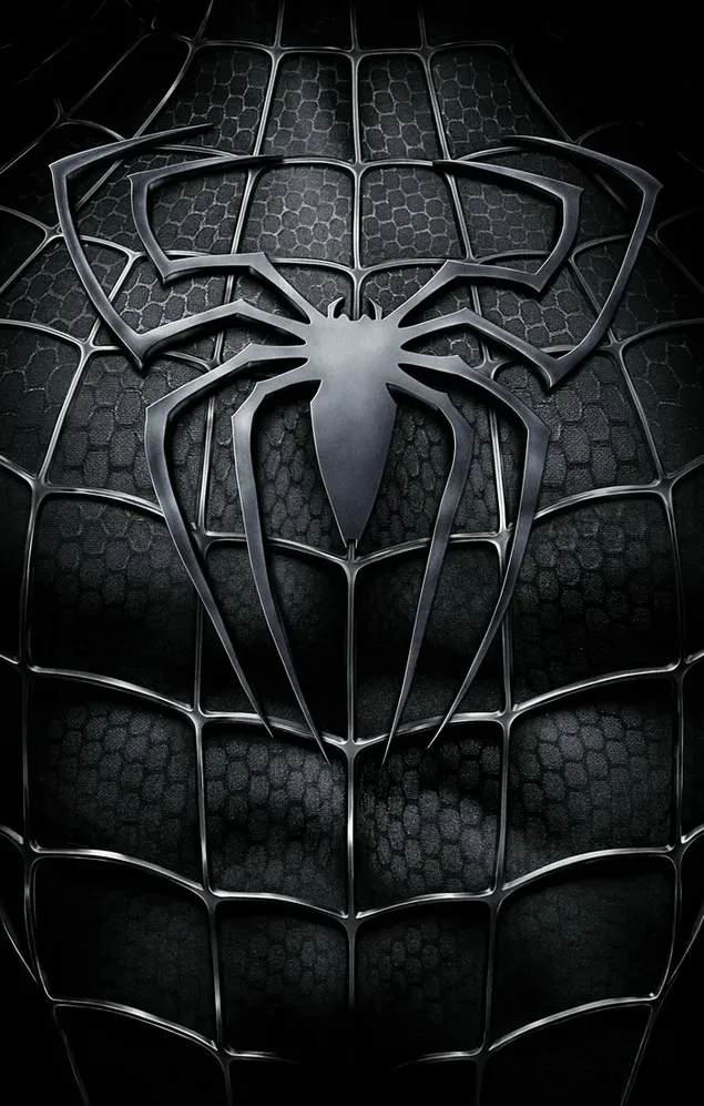  Descargar fondo de pantalla Logotipo de araña negra en traje de Spiderman 2K
