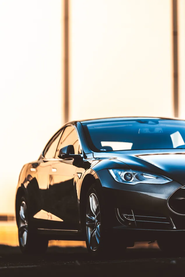 Black Tesla Model S Car Parking On A Road Side 4K wallpaper download