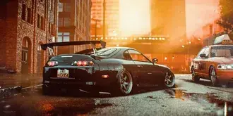 sehir caddesinde ve guzel gun batiminda siyah toyota nfs indir