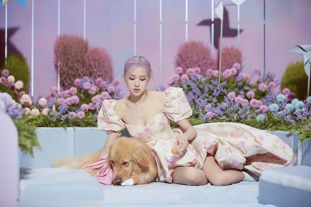 Prelijepa pjevačica Blackpinka Rose i njen pas 4K pozadina